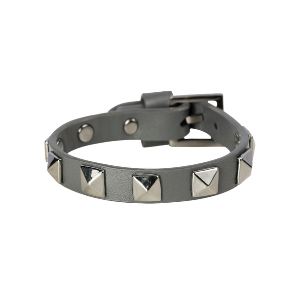 LEATHER STUD BRACELET DARK GREY W/GUN – DARK