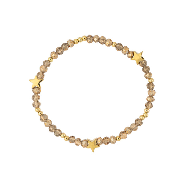 CRYSTAL BEAD BRACELET W/STAR & GOLD BEADS SPARKLED CAMEL