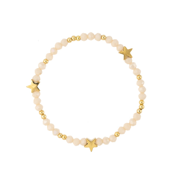 CRYSTAL BEAD BRACELET W/STAR & GOLD BEADS SPARKLED SAND