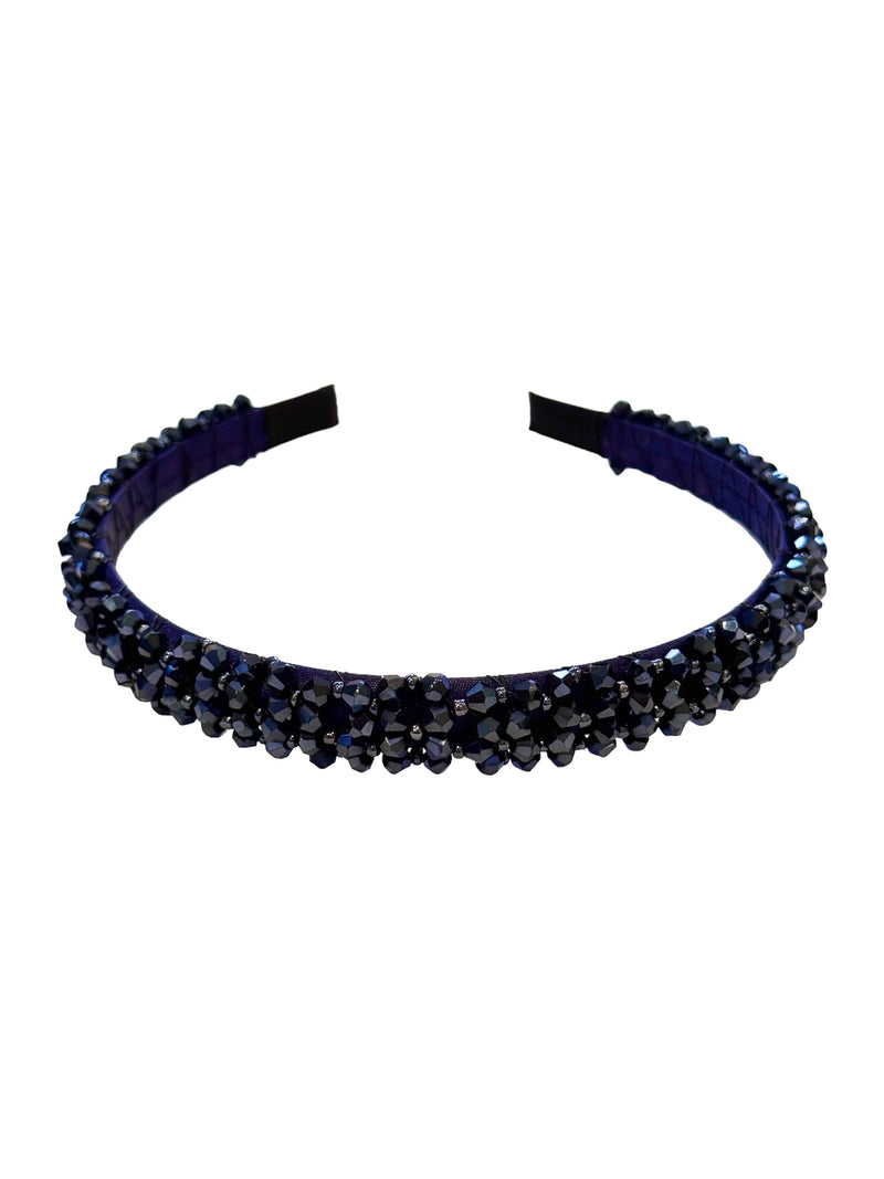 CRYSTAL BEADED HAIR BAND NAVY BLUE