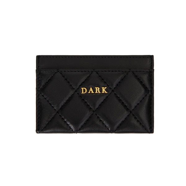 LEATHER QUILTED CARD HOLDER BLACK