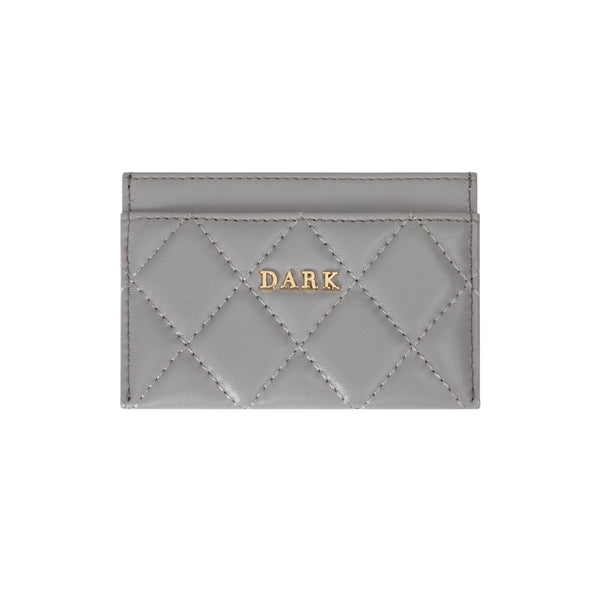 LEATHER QUILTED CARD HOLDER GREY