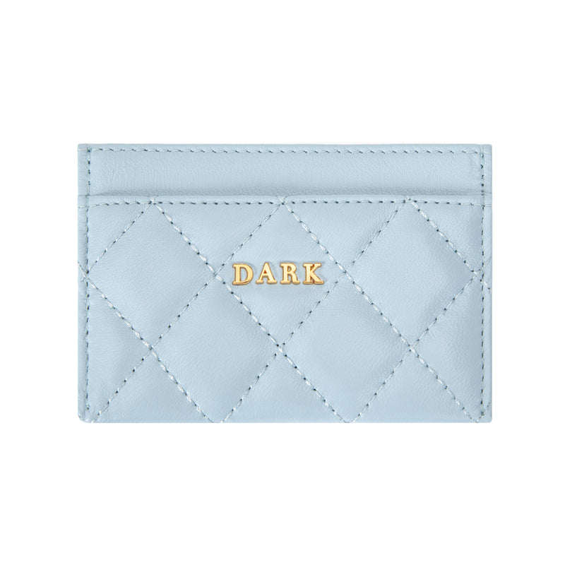 LEATHER QUILTED CARD HOLDER COOL BLUE