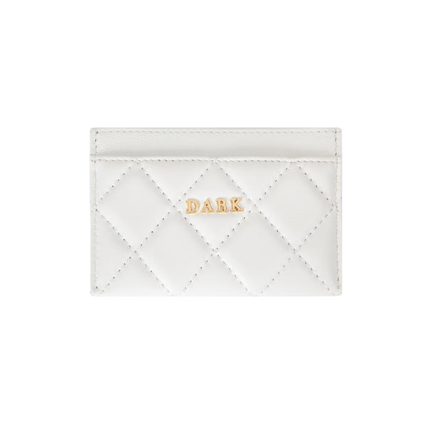 LEATHER QUILTED CARD HOLDER OFF WHITE