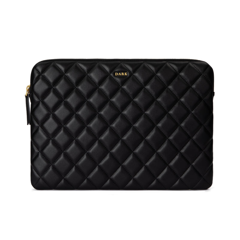 LEATHER QUILTED MAC COVER BLACK