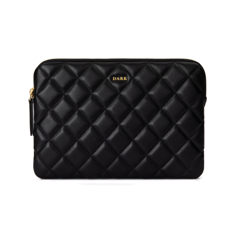 LEATHER QUILTED MEDIUM POUCH BLACK