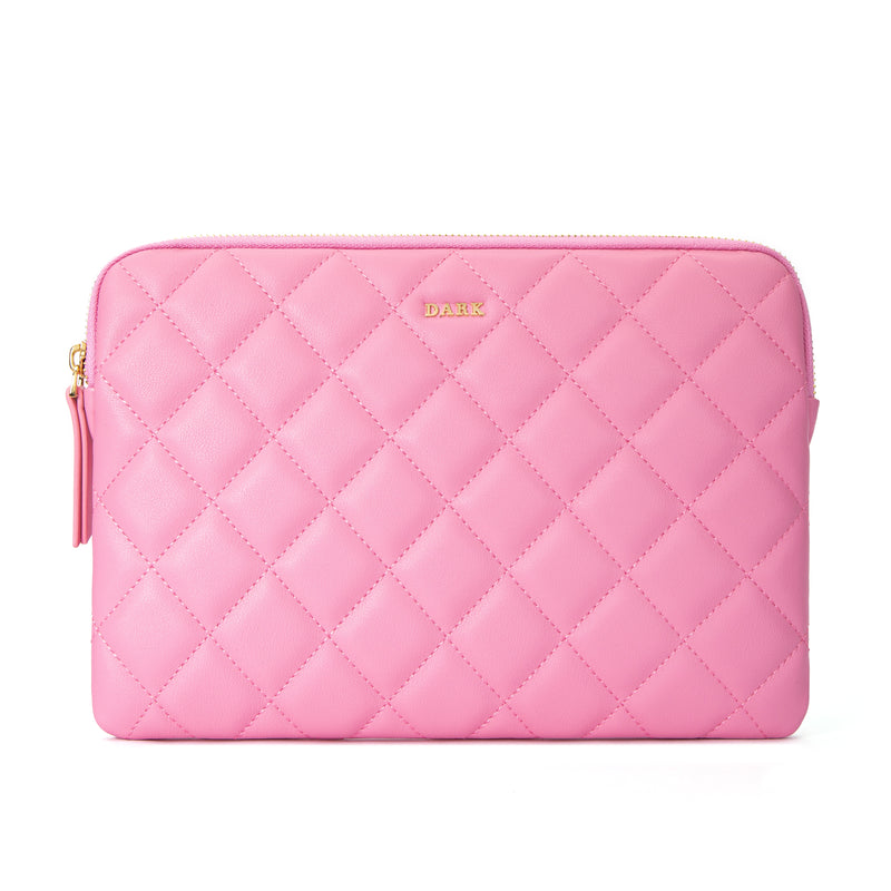 LEATHER QUILTED MEDIUM POUCH BUBBLEGUM PINK