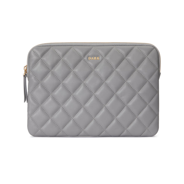 LEATHER QUILTED MEDIUM POUCH GREY