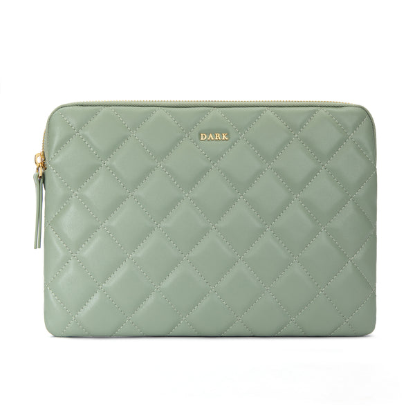 LEATHER QUILTED MEDIUM POUCH MILIEU GREEN