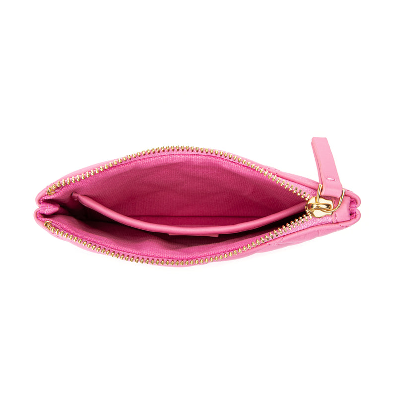 LEATHER QUILTED SMALL POUCH BUBBLEGUM PINK