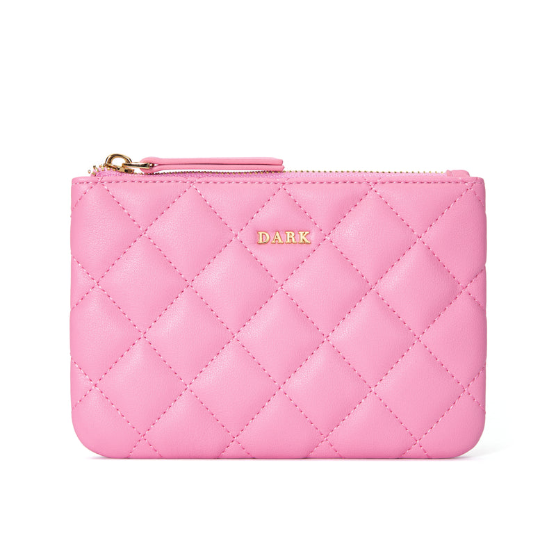 LEATHER QUILTED SMALL POUCH BUBBLEGUM PINK