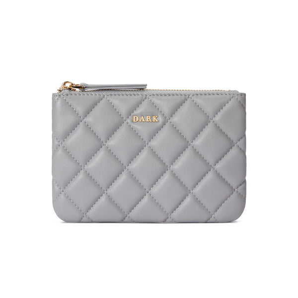 LEATHER QUILTED SMALL POUCH GREY