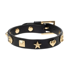 LEATHER SIGN STUD BRACELET BLACK