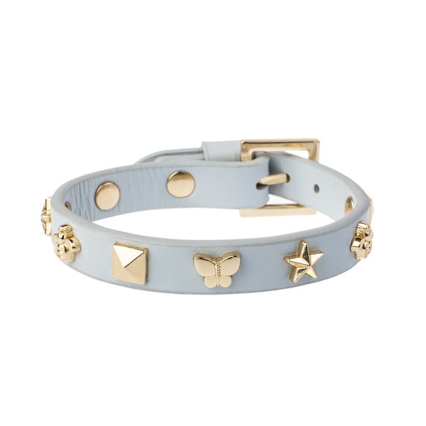 LEATHER SIGN STUD BRACELET COOL BLUE