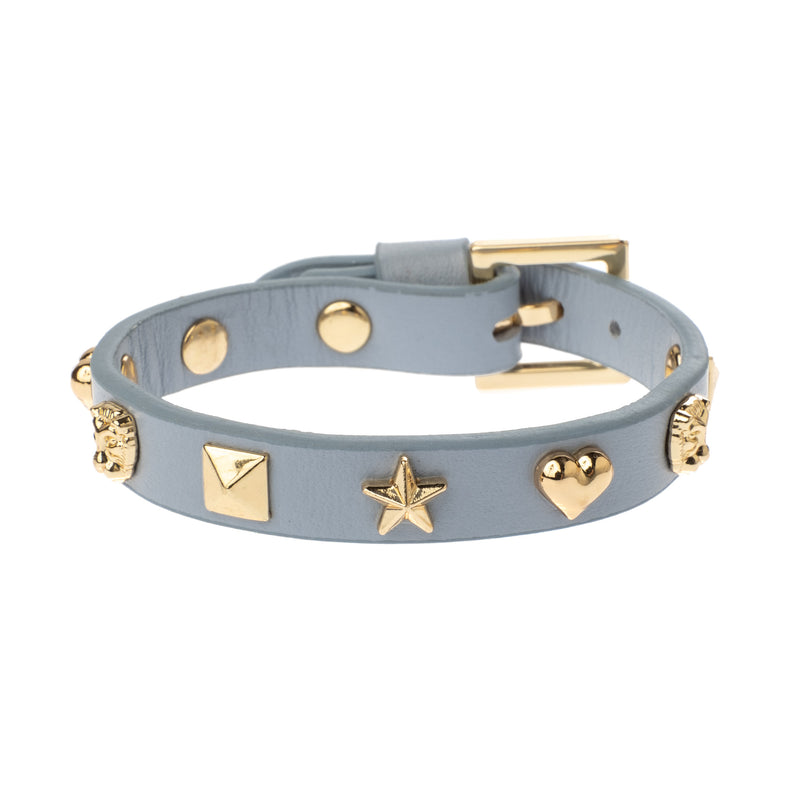 LEATHER SIGN STUD BRACELET COOL BLUE