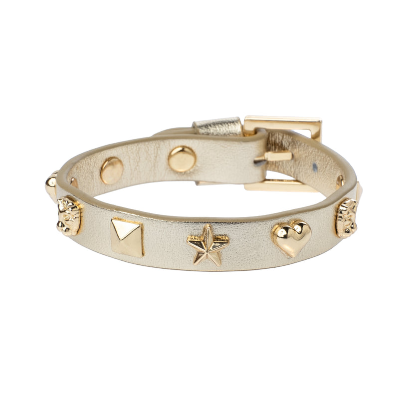 LEATHER SIGN STUD BRACELET GOLD METALLIC