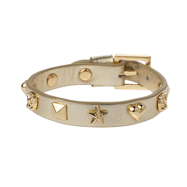 LEATHER SIGN STUD BRACELET GOLD METALLIC