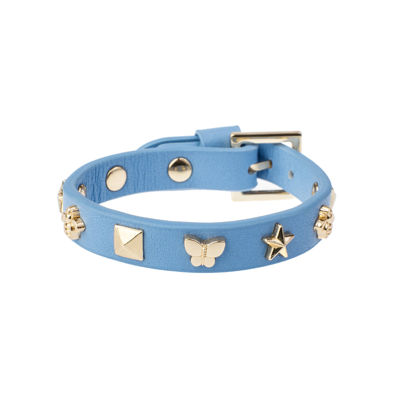 LEATHER SIGN STUD BRACELET IBIZA BLUE