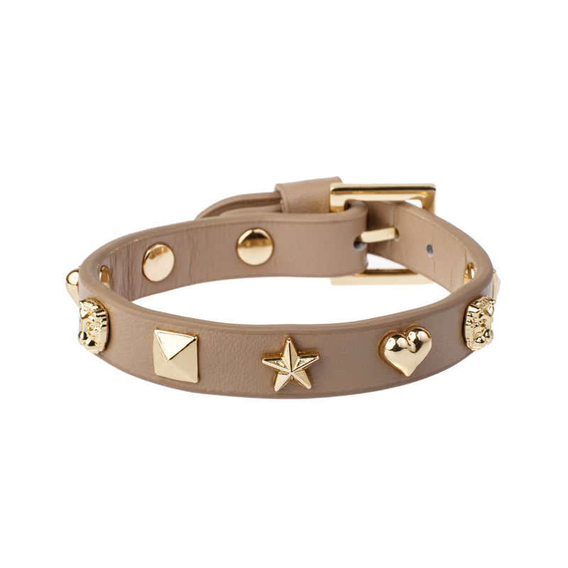 LEATHER SIGN STUD BRACELET LATTE