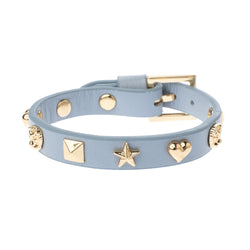 LEATHER SIGN STUD BRACELET LIGHT BLUE