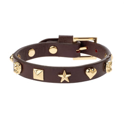 LEATHER SIGN STUD BRACELET MAROON