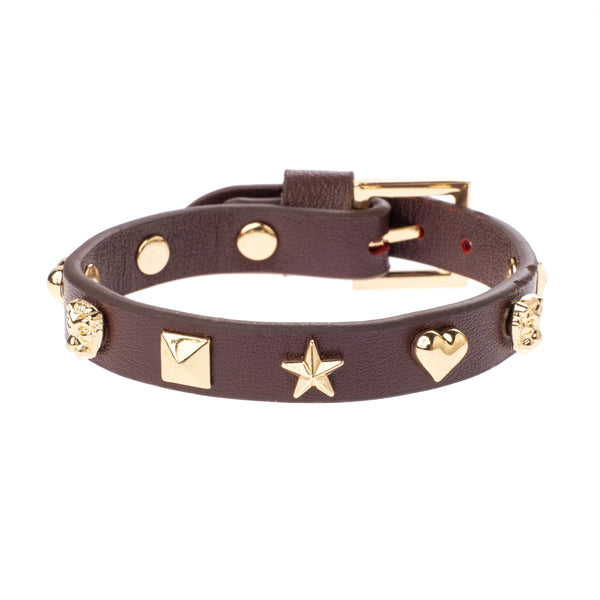 LEATHER SIGN STUD BRACELET MAROON