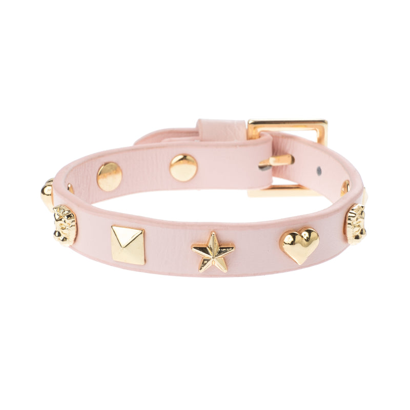 LEATHER SIGN STUD BRACELET PALE ROSE