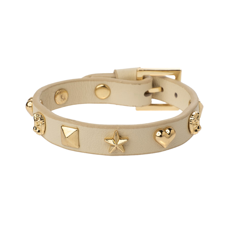 LEATHER SIGN STUD BRACELET VANILLA