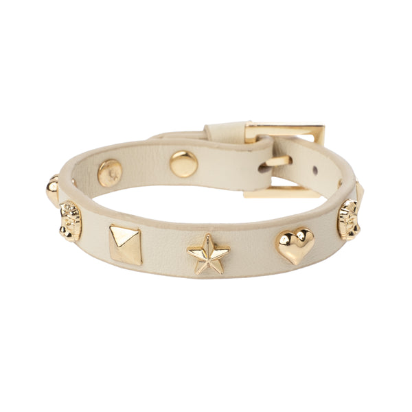 LEATHER SIGN STUD BRACELET VANILLA