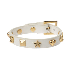 LEATHER SIGN STUD BRACELET WHITE