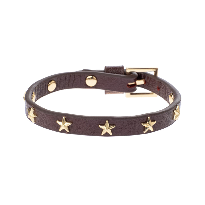 LEATHER STAR STUD BRACELET MAROON