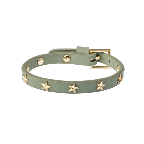 LEATHER STAR STUD BRACELET MINI MILIEU GREEN