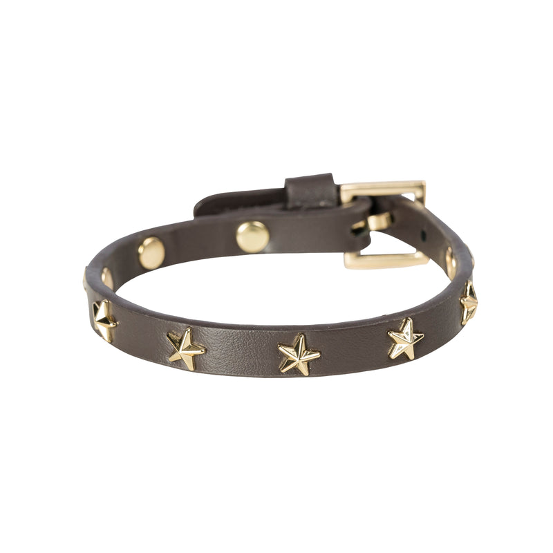 LEATHER STAR STUD BRACELET MINI CHOCOLATE BROWN