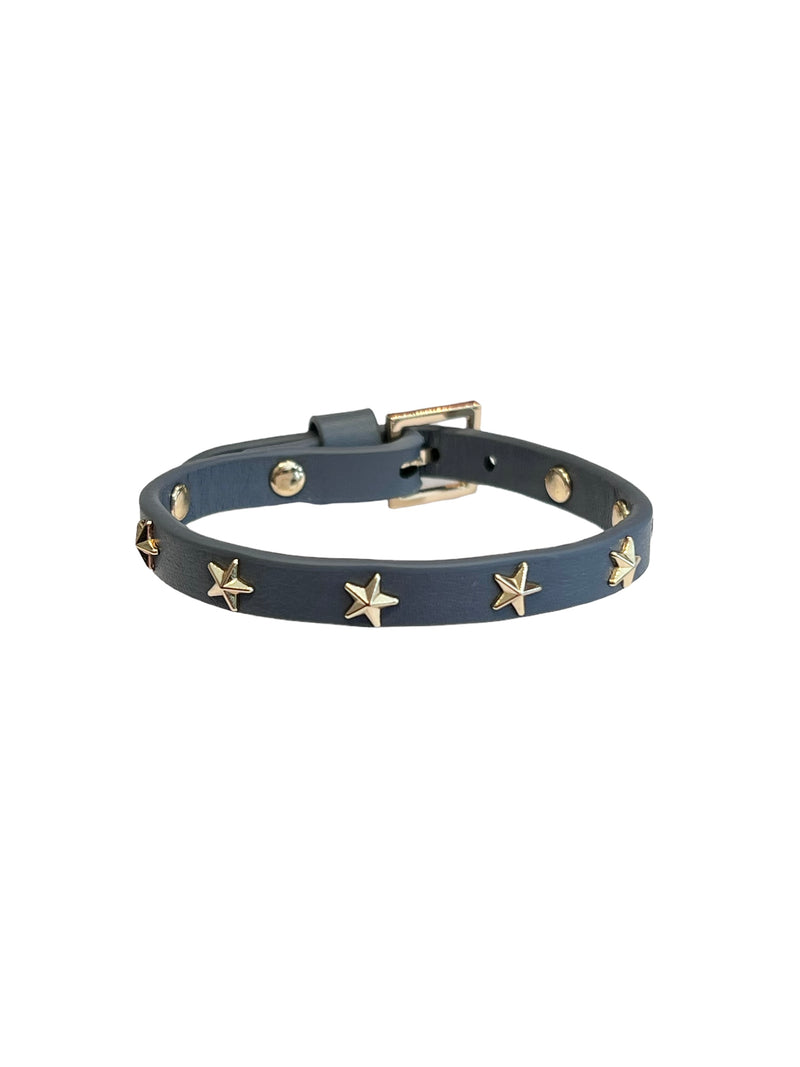 LEATHER STAR STUD BRACELET STEEL BLUE