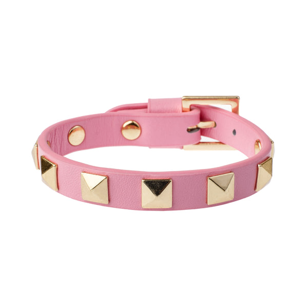 LEATHER STUD BRACELET BUBBLEGUM PINK