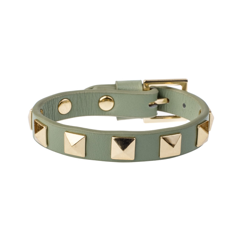 LEATHER STUD BRACELET MILIEU GREEN