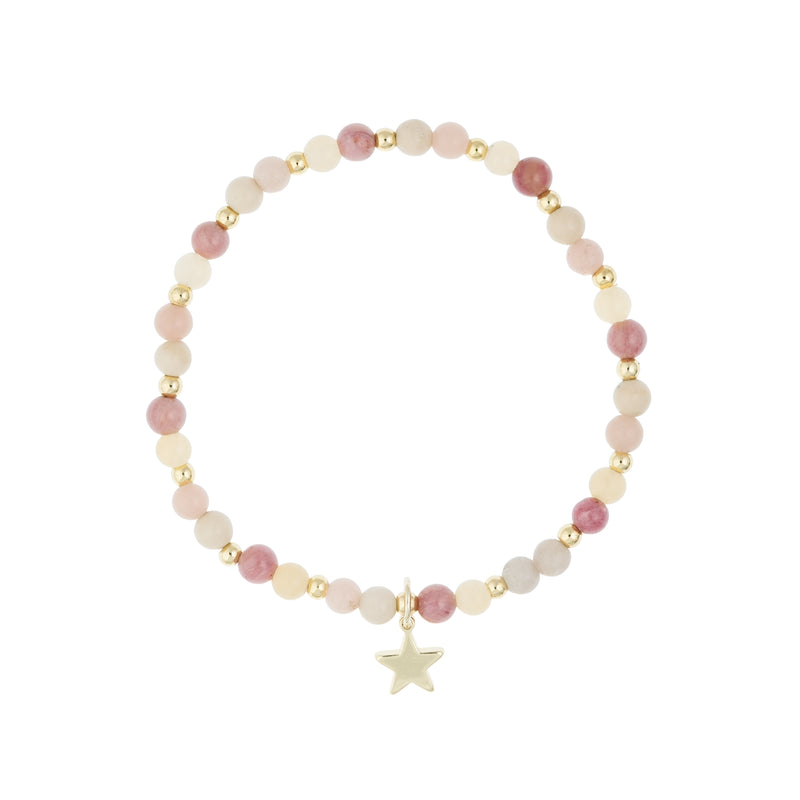 STONE BEAD BRACELET 4 MM W/GOLD BEADS PINK & YELLOW MIX