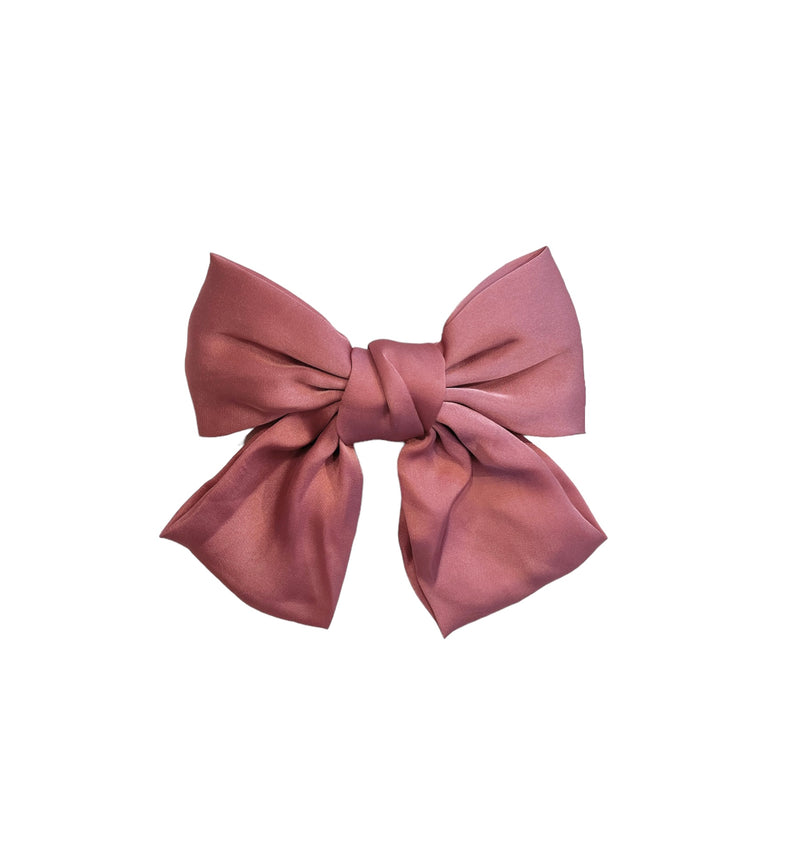 SOFT SATIN BOW HAIR CLIP DARK ROSE