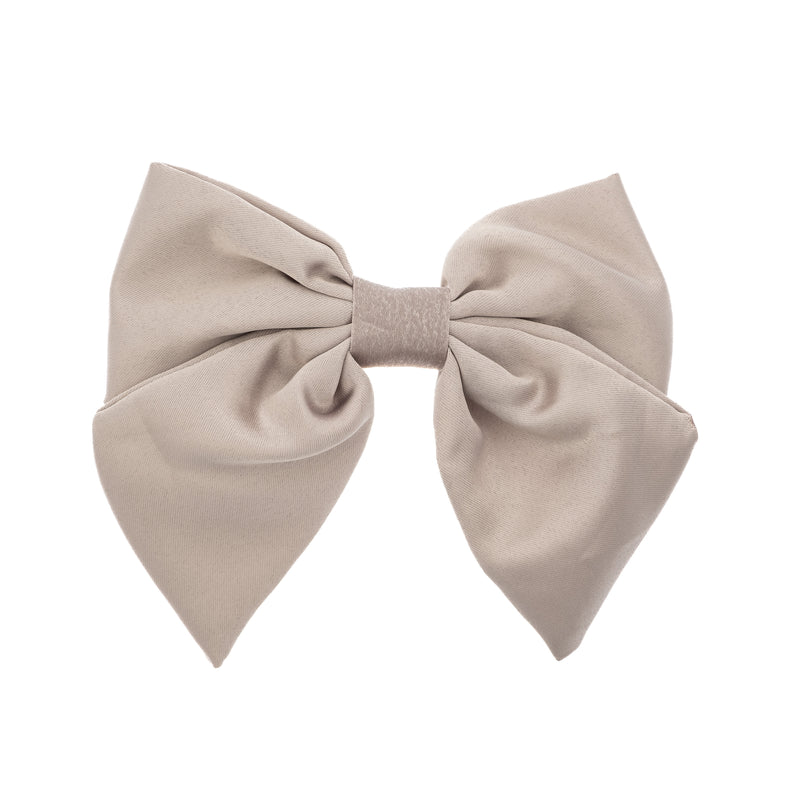 SATIN BOW HAIR CLIP TAUPE