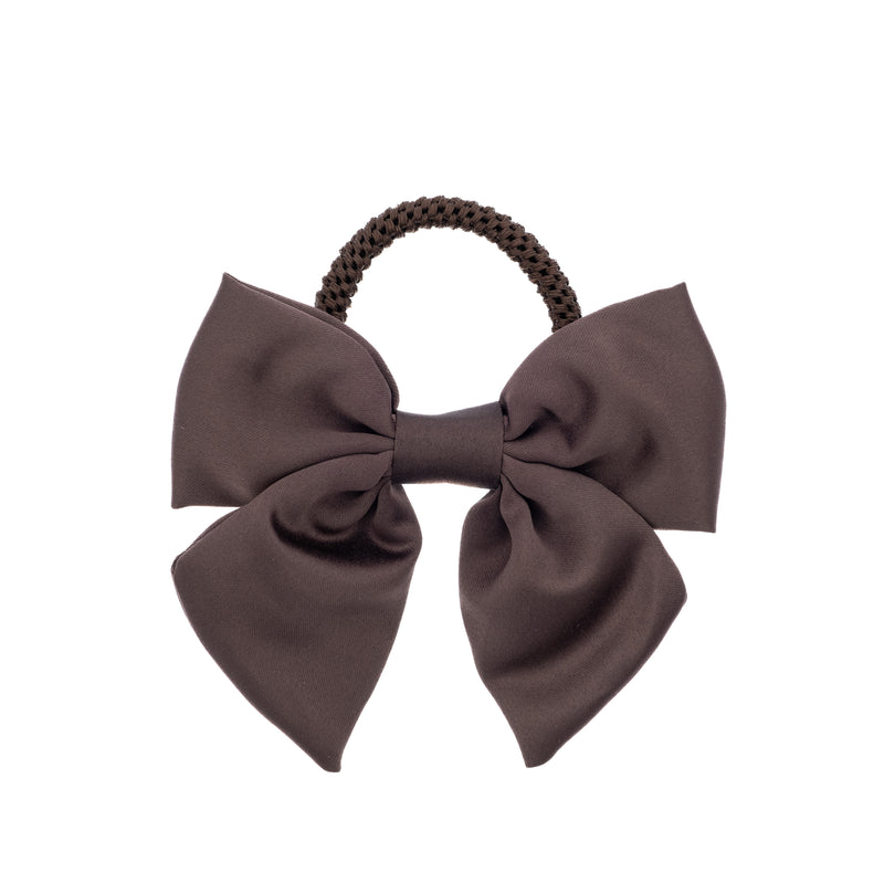 SATIN BOW HAIR TIE CHOCOLATE BROWN