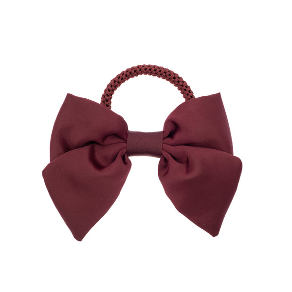 SATIN BOW HAIR TIE MAROON