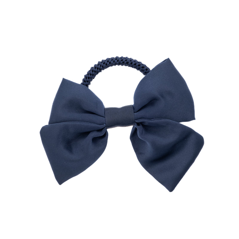 SATIN BOW HAIR TIE NAVY BLUE