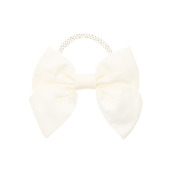 SATIN BOW HAIR TIE OFF WHITE