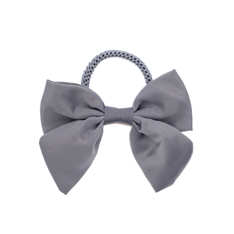 SATIN BOW HAIR TIE STEEL BLUE