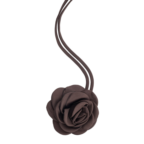 SATIN ROSE BROOCH CHOCOLATE BROWN