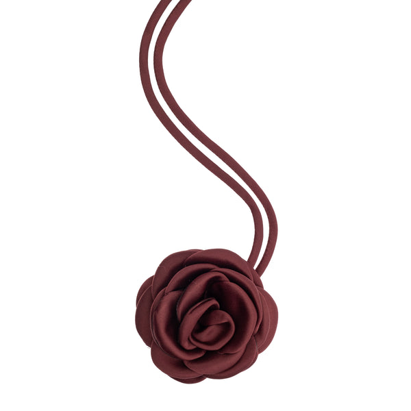 SATIN ROSE BROOCH MAROON