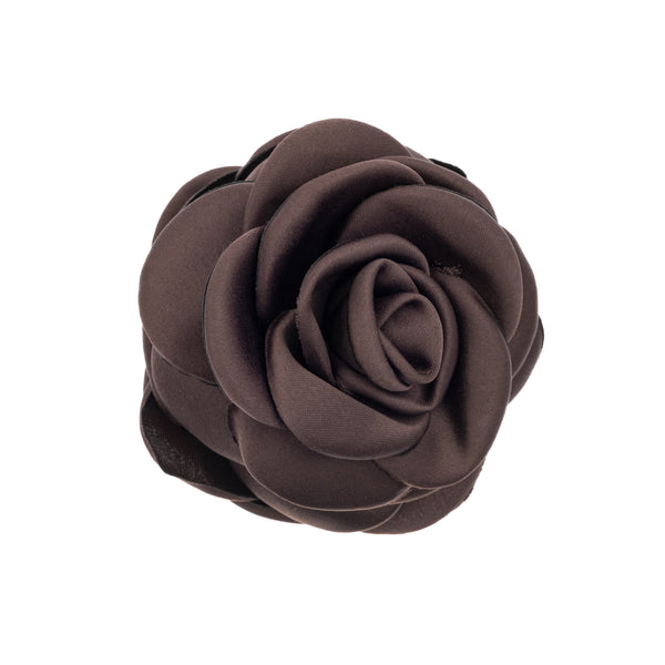 SATIN ROSE HAIR CLAW CHOCOLATE BROWN