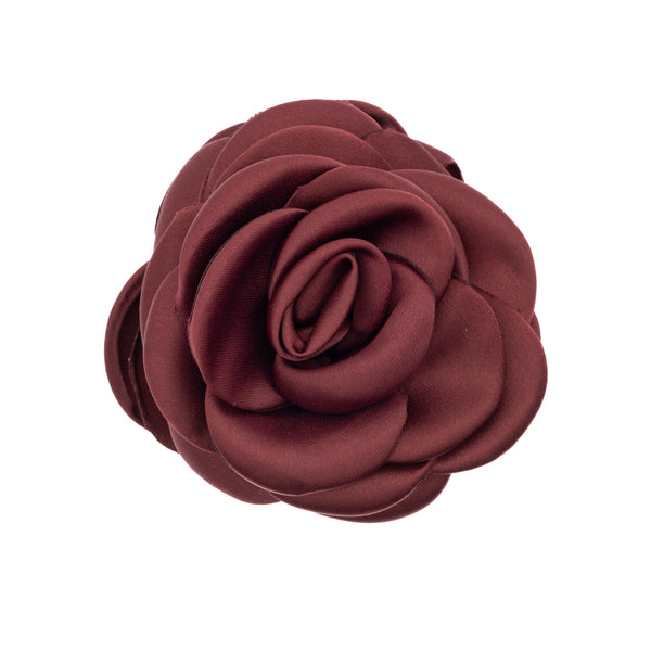 SATIN ROSE HAIR CLAW MAROON