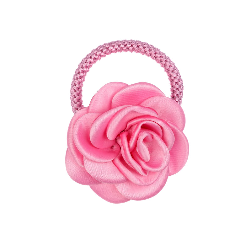 SATIN ROSE HAIR TIE BUBBLEGUM PINK