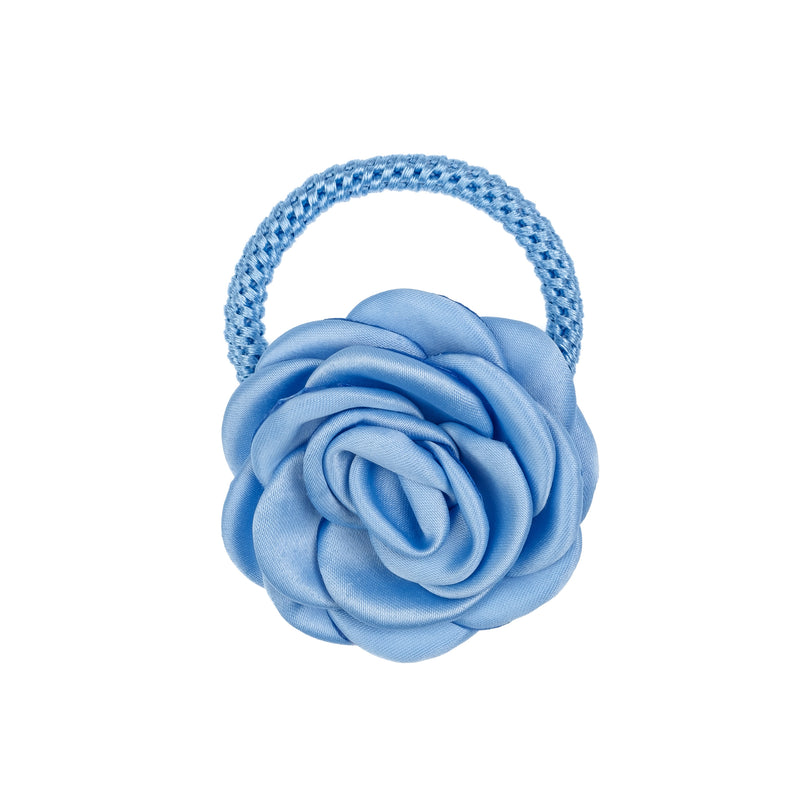 SATIN ROSE HAIR TIE IBIZA BLUE